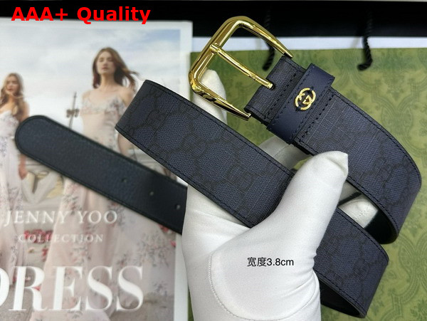 Gucci Men Belt with Interlocking G Detail Blue and Dark Blue GG Supreme Canvas 673921 Replica