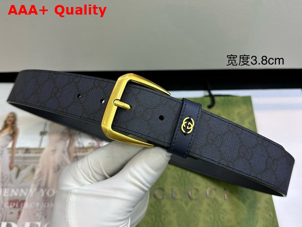 Gucci Men Belt with Interlocking G Detail Blue and Dark Blue GG Supreme Canvas 673921 Replica