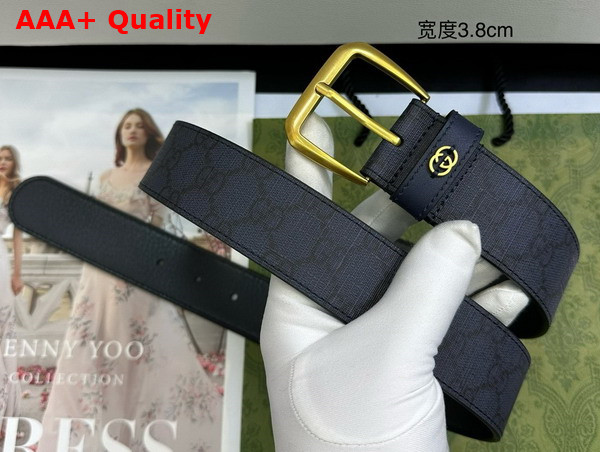 Gucci Men Belt with Interlocking G Detail Blue and Dark Blue GG Supreme Canvas 673921 Replica