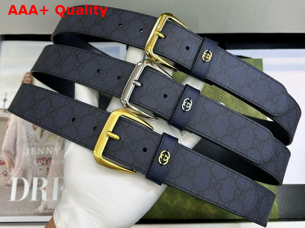 Gucci Men Belt with Interlocking G Detail Blue and Dark Blue GG Supreme Canvas 673921 Replica