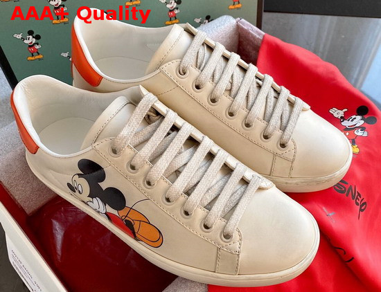 Gucci Mens Disney X Gucci Ace Sneaker Ivory Leather with Mickey Mouse Print 603697 Replica