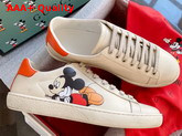 Gucci Mens Disney X Gucci Ace Sneaker Ivory Leather with Mickey Mouse Print 603697 Replica