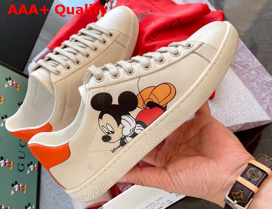 Gucci Mens Disney X Gucci Ace Sneaker Ivory Leather with Mickey Mouse Print 603697 Replica