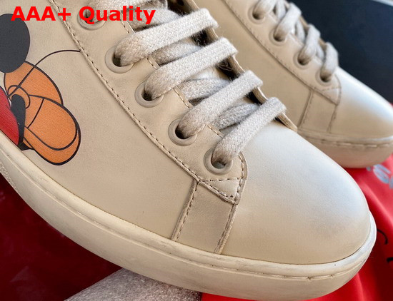 Gucci Mens Disney X Gucci Ace Sneaker Ivory Leather with Mickey Mouse Print 603697 Replica