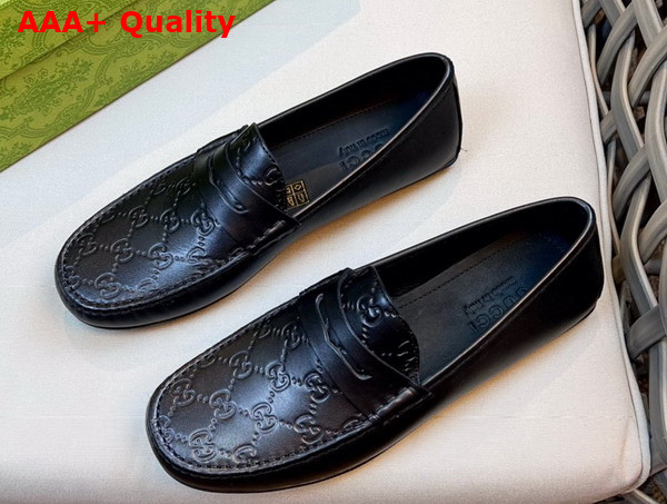 Gucci Mens Driver Shoes in Black GG Leather Replica