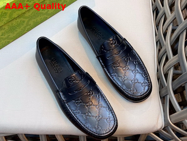 Gucci Mens Driver Shoes in Black GG Leather Replica