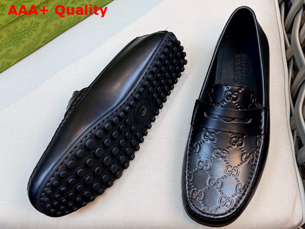 Gucci Mens Driver Shoes in Black GG Leather Replica