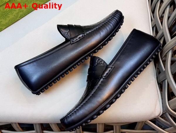 Gucci Mens Driver Shoes in Black GG Leather Replica