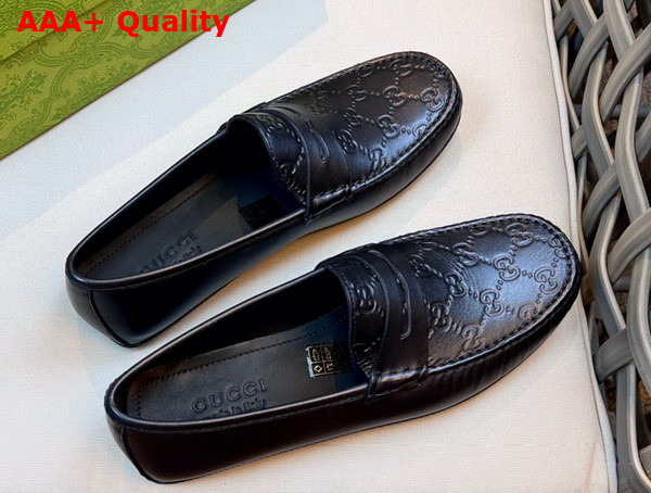 Gucci Mens Driver Shoes in Black GG Leather Replica