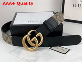 Gucci Mens GG Belt with Double G Buckle Beige Ebony GG Supreme and Black Leather 400593 Replica