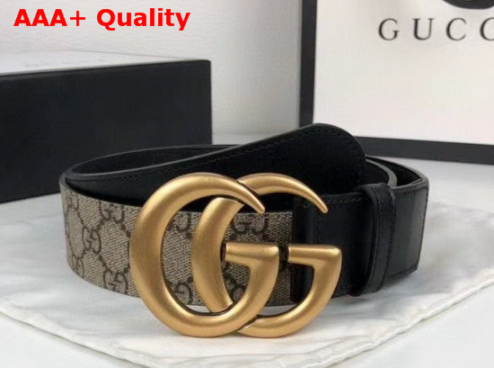 Gucci Mens GG Belt with Double G Buckle Beige Ebony GG Supreme and Black Leather 400593 Replica