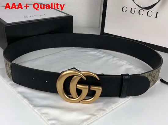 Gucci Mens GG Belt with Double G Buckle Beige Ebony GG Supreme and Black Leather 400593 Replica