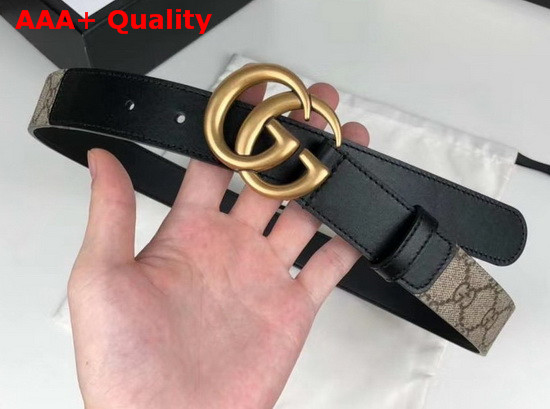 Gucci Mens GG Belt with Double G Buckle Beige Ebony GG Supreme and Black Leather 400593 Replica