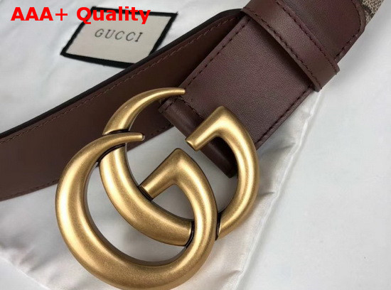 Gucci Mens GG Belt with Double G Buckle Beige Ebony GG Supreme and Brown Leather 400593 Replica