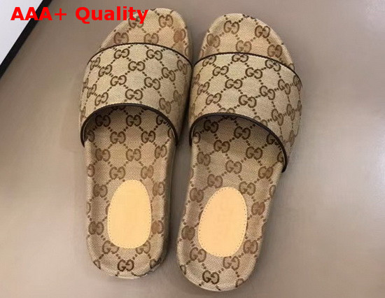 Gucci Mens GG Canvas Slide Sandal Beige and Ebony GG Canvas 624695 Replica