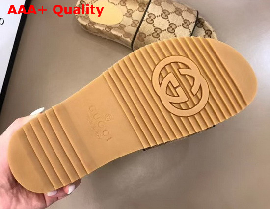 Gucci Mens GG Canvas Slide Sandal Beige and Ebony GG Canvas 624695 Replica