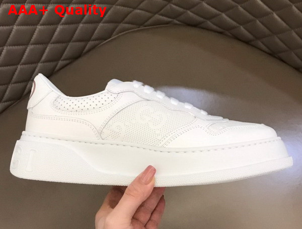 Gucci Mens GG Embossed Sneaker in White GG Embossed Leather 669582 Replica