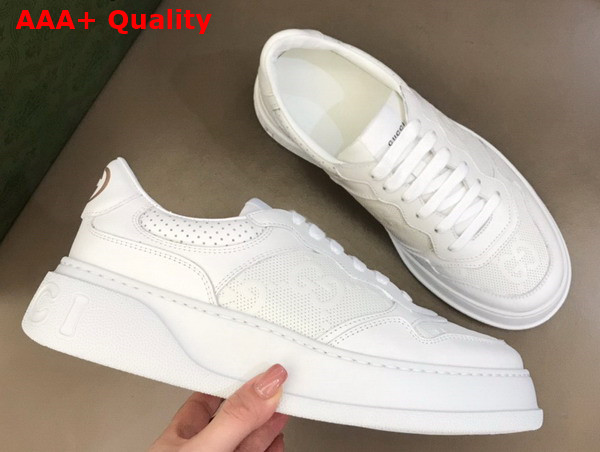 Gucci Mens GG Embossed Sneaker in White GG Embossed Leather 669582 Replica