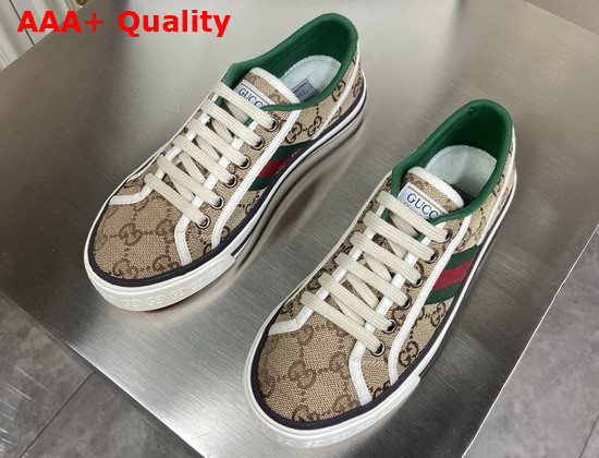 Gucci Mens GG Gucci Tennis 1977 Sneaker Beige Ebony Original GG Canvas 606111 Replica