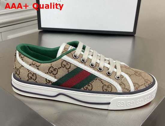 Gucci Mens GG Gucci Tennis 1977 Sneaker Beige Ebony Original GG Canvas 606111 Replica