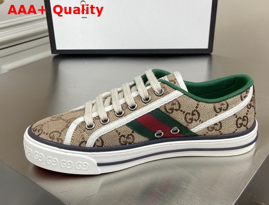 Gucci Mens GG Gucci Tennis 1977 Sneaker Beige Ebony Original GG Canvas 606111 Replica