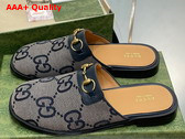 Gucci Mens GG Horsebit Slipper in Beige and Blue Jumbo GG Canvas Replica