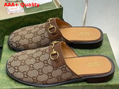 Gucci Mens GG Horsebit Slipper in Beige and Ebony Original GG Canvas 719749 Replica