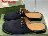 Gucci Mens GG Horsebit Slipper in Black Jumbo GG Canvas Replica