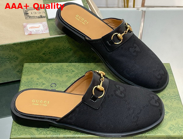 Gucci Mens GG Horsebit Slipper in Black Jumbo GG Canvas Replica