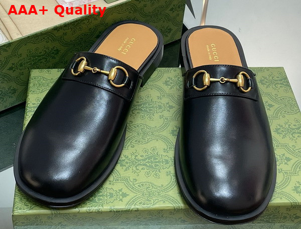 Gucci Mens GG Horsebit Slipper in Black Leather Replica