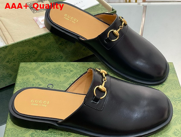 Gucci Mens GG Horsebit Slipper in Black Leather Replica