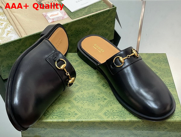 Gucci Mens GG Horsebit Slipper in Black Leather Replica