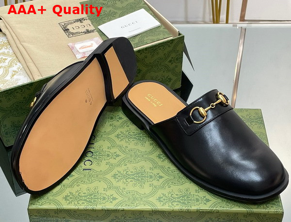 Gucci Mens GG Horsebit Slipper in Black Leather Replica