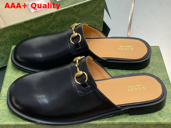 Gucci Mens GG Horsebit Slipper in Black Leather Replica