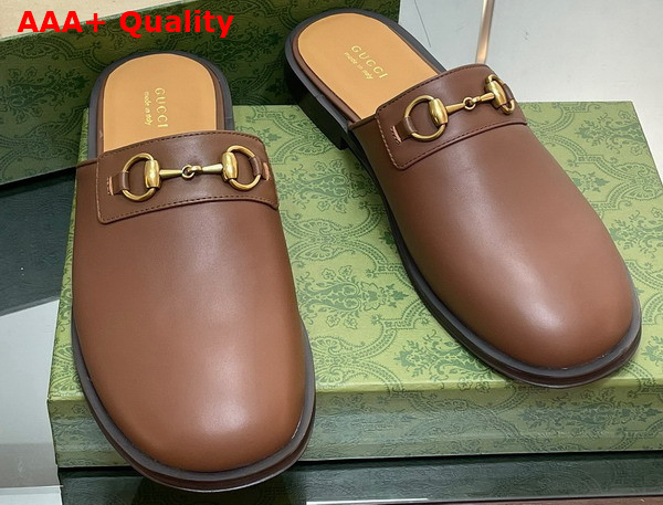 Gucci Mens GG Horsebit Slipper in Brown Leather Replica