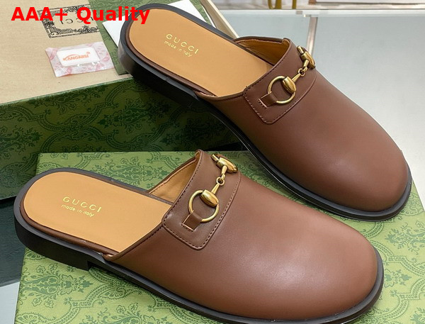 Gucci Mens GG Horsebit Slipper in Brown Leather Replica