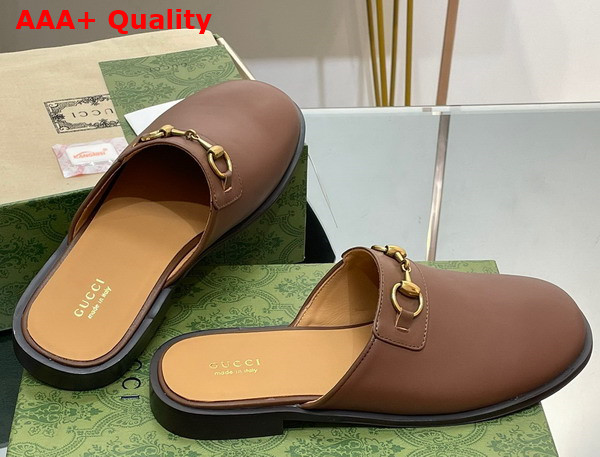 Gucci Mens GG Horsebit Slipper in Brown Leather Replica