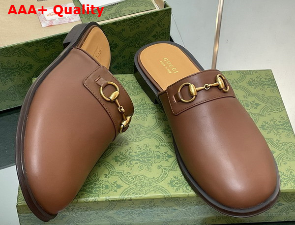 Gucci Mens GG Horsebit Slipper in Brown Leather Replica