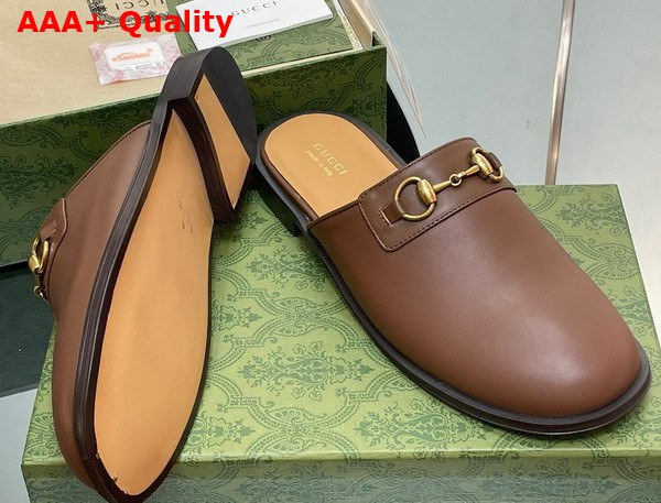 Gucci Mens GG Horsebit Slipper in Brown Leather Replica