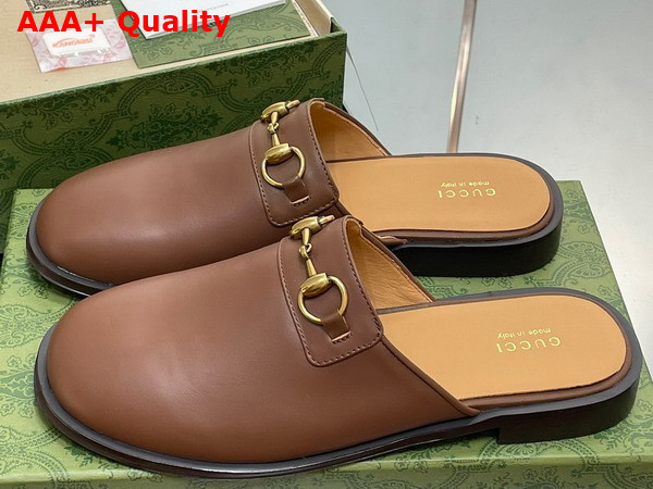 Gucci Mens GG Horsebit Slipper in Brown Leather Replica