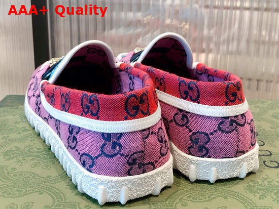 Gucci Mens GG Multicolor Driver Shoes Horsebit Detail Pink and Blue GG Canvas 663661 Replica