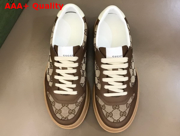 Gucci Mens GG Sneaker Beige and Ebony Original GG Canvas and Brown Leather Trim 675840 Replica