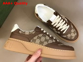 Gucci Mens GG Sneaker Beige and Ebony Original GG Canvas and Brown Leather Trim 675840 Replica