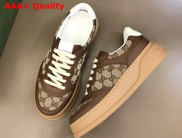 Gucci Mens GG Sneaker Beige and Ebony Original GG Canvas and Brown Leather Trim 675840 Replica