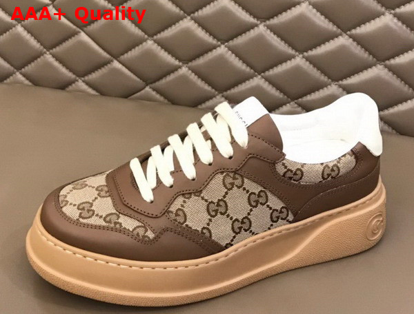 Gucci Mens GG Sneaker Beige and Ebony Original GG Canvas and Brown Leather Trim 675840 Replica