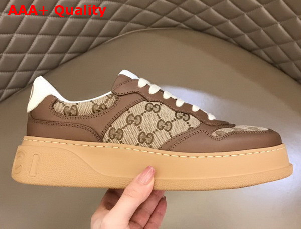 Gucci Mens GG Sneaker Beige and Ebony Original GG Canvas and Brown Leather Trim 675840 Replica