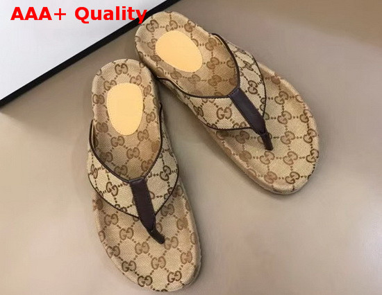 Gucci Mens GG Thong Sandal Beige and Ebony GG Canvas Replica