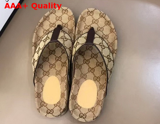 Gucci Mens GG Thong Sandal Beige and Ebony GG Canvas Replica