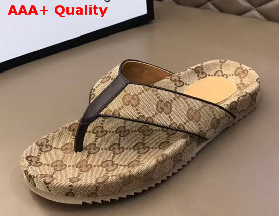 Gucci Mens GG Thong Sandal Beige and Ebony GG Canvas Replica