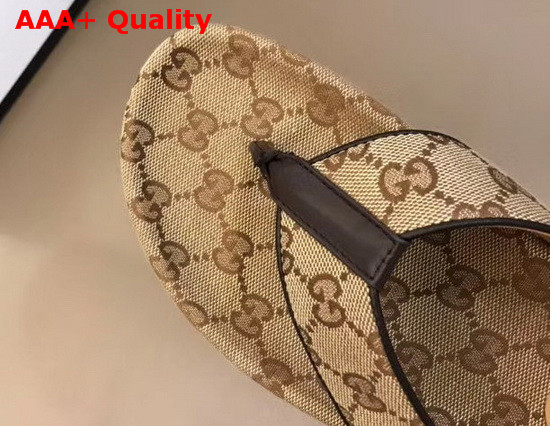 Gucci Mens GG Thong Sandal Beige and Ebony GG Canvas Replica